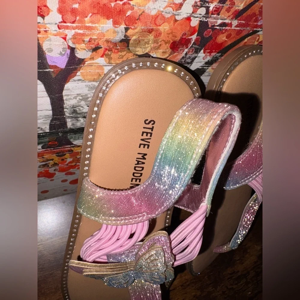 New-Girls Steve Madden Pink and Silver Butterfly Sandals